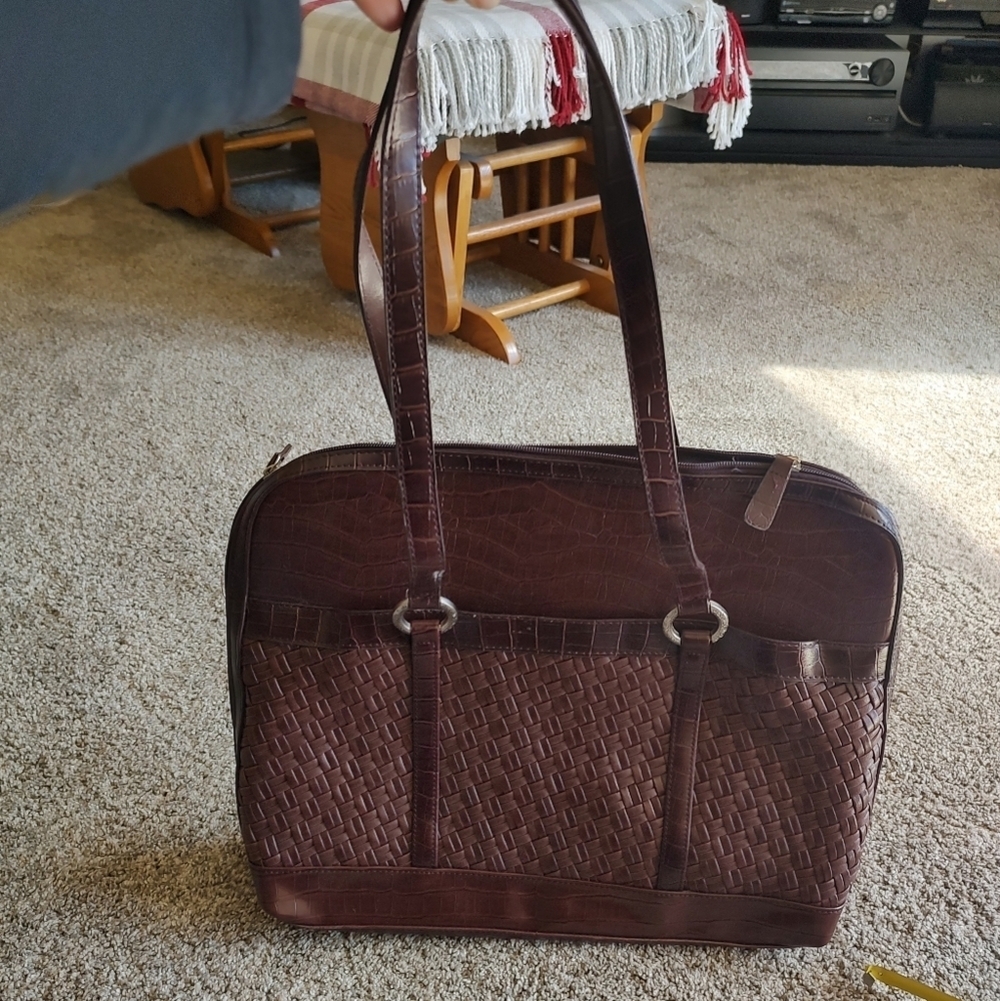 Coldwater Creek Brown Faux Leather Computer Laptop Briefcase Bag NWT! - Picture 3 of 16